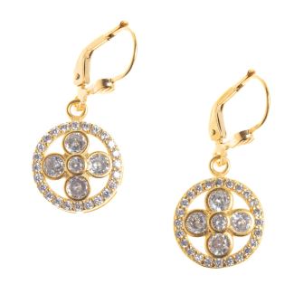 Catherine Popesco Crystal Flower in Circle Gold Earrings