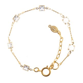 Catherine Popesco Petite Square Clear Crystal Gold Bracelet