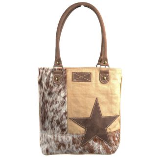 Star & Cowhide Shoulder Tote Bag/Purse by Clea Ray Leather & Canvas