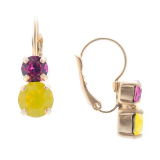 Lisa Marie Petite Two Stone Swarovski Crystal Earrings - Yellow & Pink