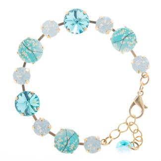 Lisa Marie Jewelry White & Aqua Almond Blossoms Swarovski Crystal Bracelet