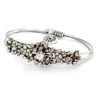 Sweet Romance Victorian Tapestry Garden Bangle Bracelet - Silver and Clear