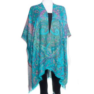 Wonderful! Silk & Pashmina Wool Paisley Ruana Jacket by Rapti Fashion - Teal