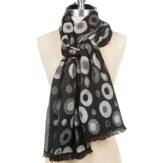 100% Cashmere Pattern Scarf by Rapti - Black, White, Grey Circles & Dots
