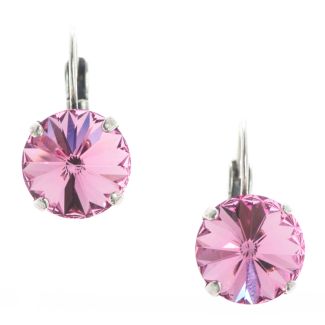 YPMCO 12mm Rose Pink Rivoli Swarovski Crystal Earrings