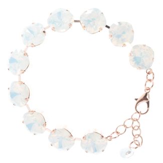 YPMCO 12mm Square Swarovski Crystal Bracelet - White Opal & Rose Gold