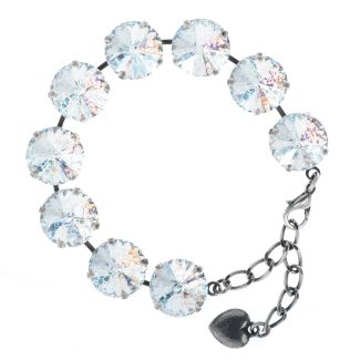 YPMCO 14mm Rivoli Swarovski Crystal White Patina Silver Bracelet